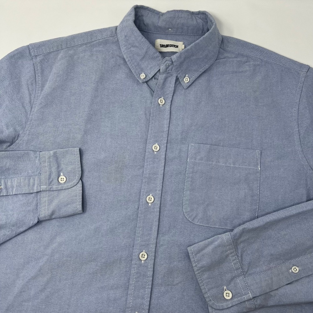 Taylor Stitch Mens Blue Organic Cotton Oxford Button Down Shirt Size 42 Large